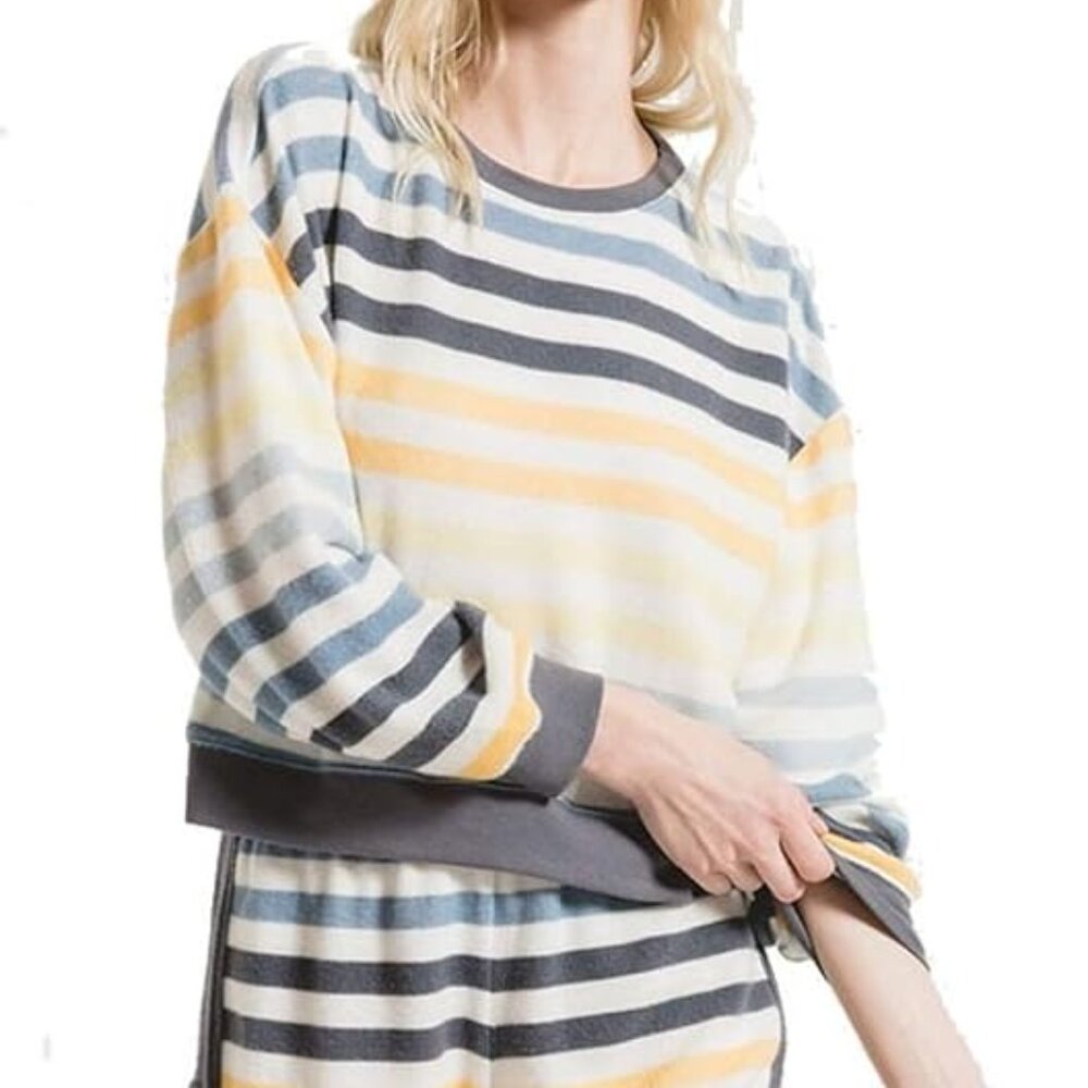 Z Supply Rainbow Stripe Pullover in Oasis Blue - Large